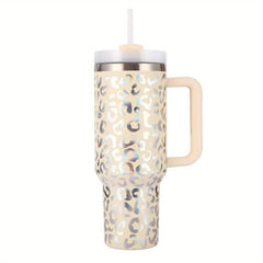 Leopard Print Tumbler 40oz Stainless Steel Thermal Bottle with Lid & Straw