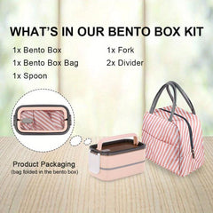Large Bento Box Japanese Style Lunch Box Kit With Bag & Utensils