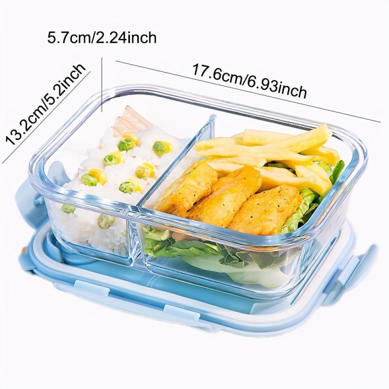 Glass Bento Box With Sky Lid Microwave Safe Divided Lunch Box