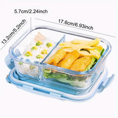 Glass Bento Box With Sky Lid Microwave Safe Divided Lunch Box