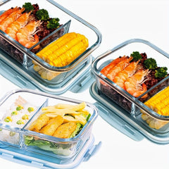 Glass Bento Box With Sky Lid Microwave Safe Divided Lunch Box