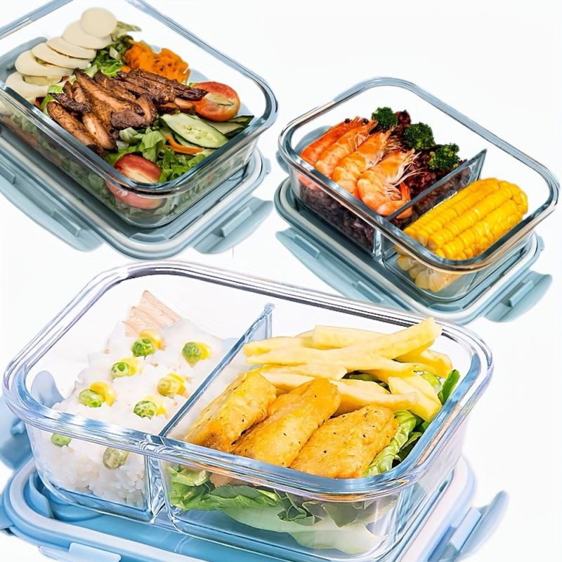 Glass Bento Box With Sky Lid Microwave Safe Divided Lunch Box