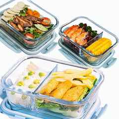 Glass Bento Box With Sky Lid Microwave Safe Divided Lunch Box