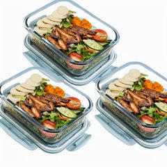 Glass Bento Box With Sky Lid Microwave Safe Divided Lunch Box