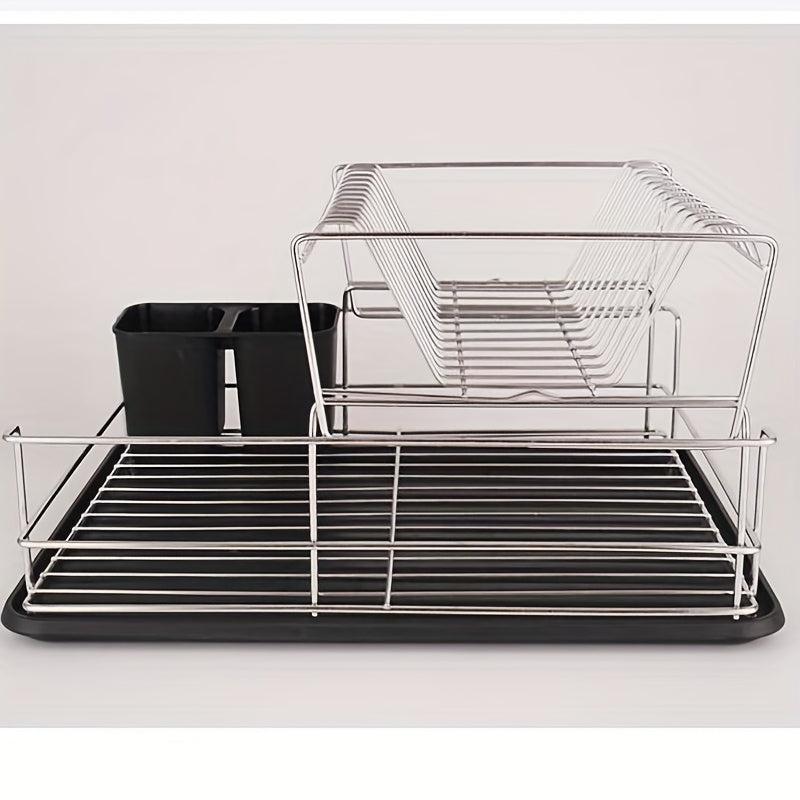 Foldable 2-Tier Dish Storage & Draining Rack - Large Capacity Household Shelf