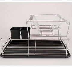 Foldable 2-Tier Dish Storage & Draining Rack - Large Capacity Household Shelf