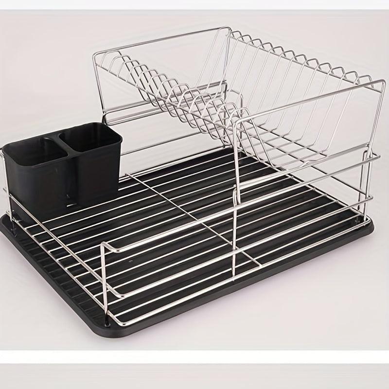 Foldable 2-Tier Dish Storage & Draining Rack - Large Capacity Household Shelf
