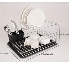 Foldable 2-Tier Dish Storage & Draining Rack - Large Capacity Household Shelf