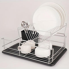 Foldable 2-Tier Dish Storage & Draining Rack - Large Capacity Household Shelf