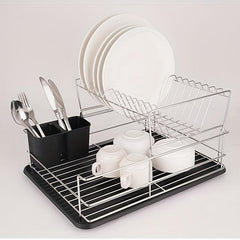 Foldable 2-Tier Dish Storage & Draining Rack - Large Capacity Household Shelf