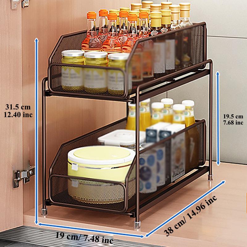 Pull out Kitchen Storage Rack Drawer Countertop Organizer Carbon Steel