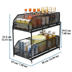 Pull out Kitchen Storage Rack Drawer Countertop Organizer Carbon Steel