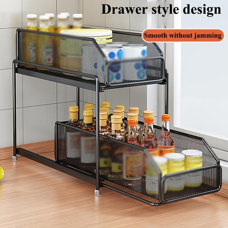 Pull out Kitchen Storage Rack Drawer Countertop Organizer Carbon Steel