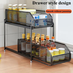 Pull out Kitchen Storage Rack Drawer Countertop Organizer Carbon Steel