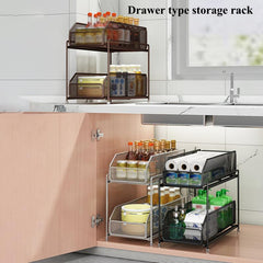 Pull out Kitchen Storage Rack Drawer Countertop Organizer Carbon Steel