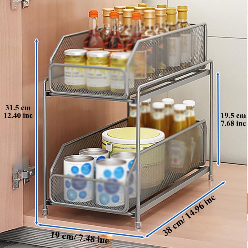 Pull out Kitchen Storage Rack Drawer Countertop Organizer Carbon Steel
