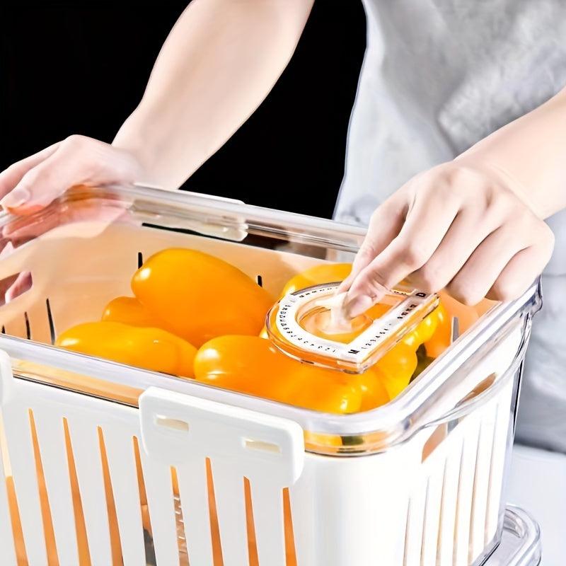3PCS Thickened PET Drain Basket Food Fresh keeping Box Timing
