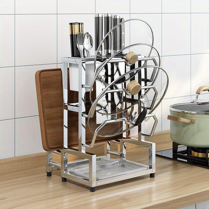Multifunctional Pot Lid Rack with 3 Slots for Knives & More