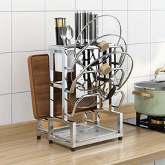 Multifunctional Pot Lid Rack with 3 Slots for Knives & More