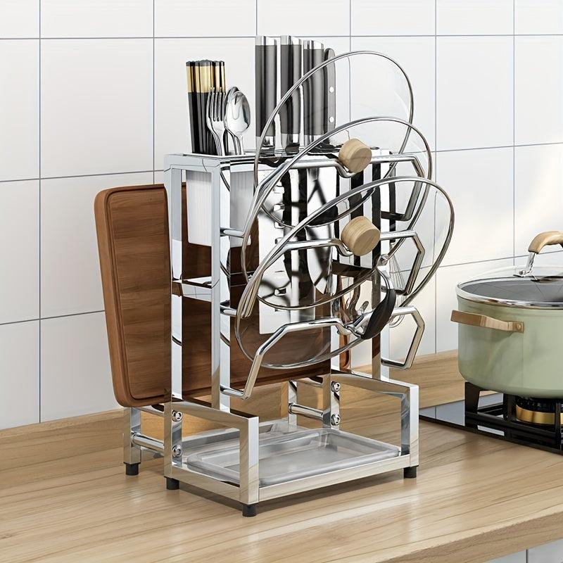 Multifunctional Pot Lid Rack with 3 Slots for Knives & More