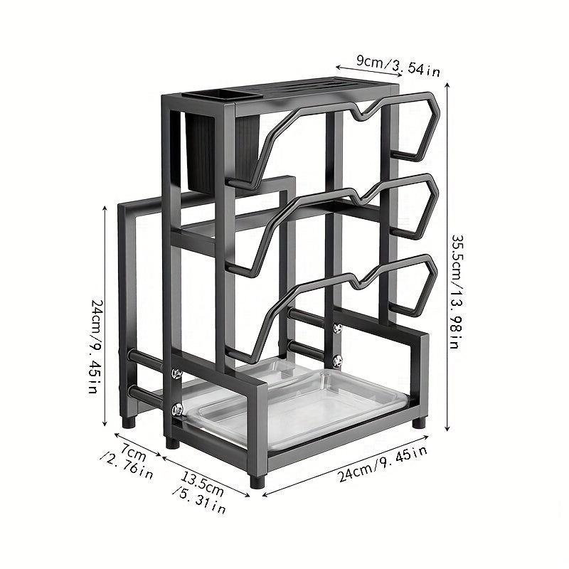 Multifunctional Pot Lid Rack with 3 Slots for Knives & More