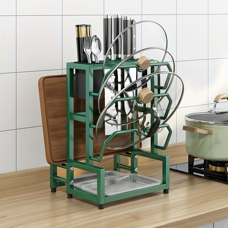 Multifunctional Pot Lid Rack with 3 Slots for Knives & More