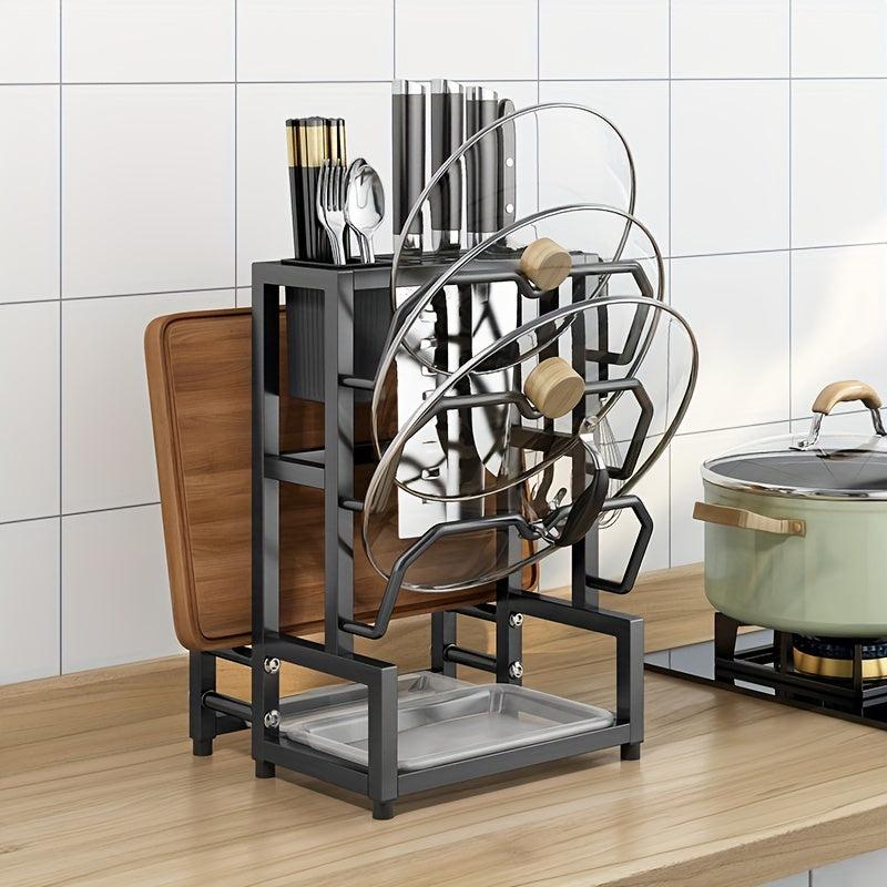 Multifunctional Pot Lid Rack with 3 Slots for Knives & More