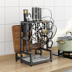 Multifunctional Pot Lid Rack with 3 Slots for Knives & More