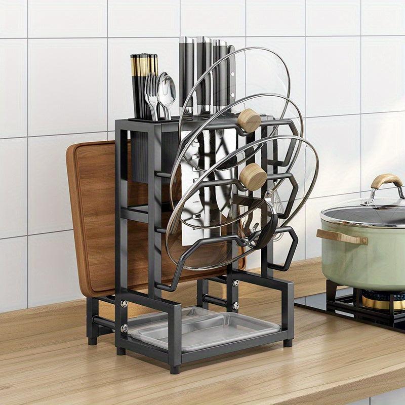 Multifunctional Pot Lid Rack with 3 Slots for Knives & More