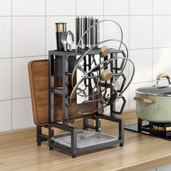 Multifunctional Pot Lid Rack with 3 Slots for Knives & More