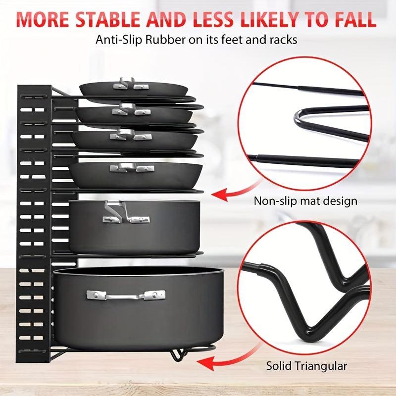 Adjustable Pots and Pans Organizer with Rustproof Layer for Kitchen Cabinet