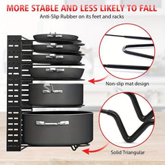 Adjustable Pots and Pans Organizer with Rustproof Layer for Kitchen Cabinet