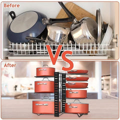 Adjustable Pots and Pans Organizer with Rustproof Layer for Kitchen Cabinet