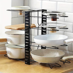 Adjustable Pots and Pans Organizer with Rustproof Layer for Kitchen Cabinet