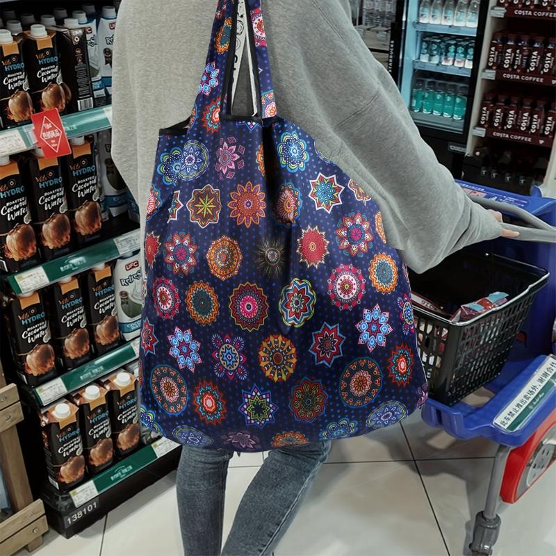 Flower Pattern Foldable Reusable Grocery Tote Bag