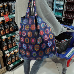 Flower Pattern Foldable Reusable Grocery Tote Bag