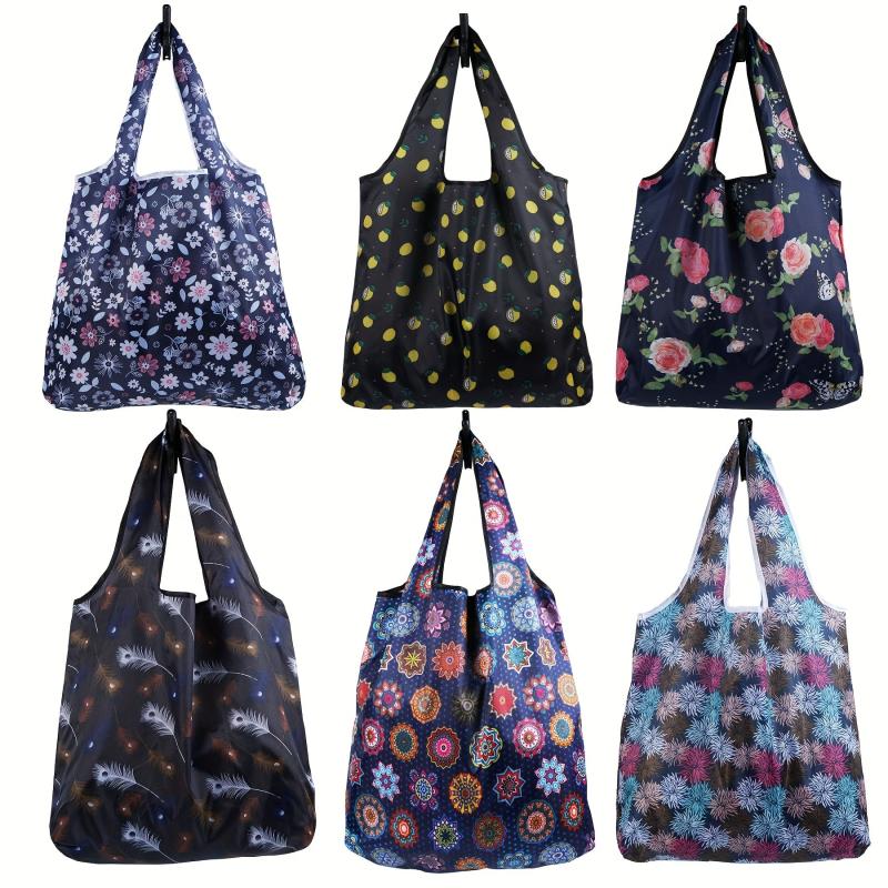 Flower Pattern Foldable Reusable Grocery Tote Bag