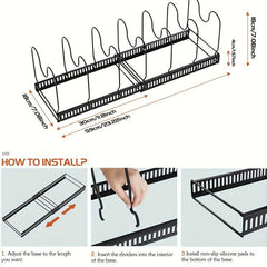 Adjustable Pot Pan Organizer Rack with Dividers & Cutting Board