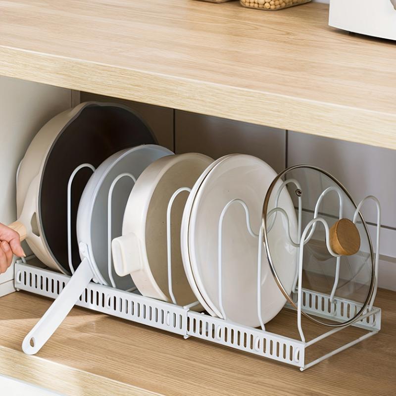 Adjustable Pot Pan Organizer Rack with Dividers & Cutting Board