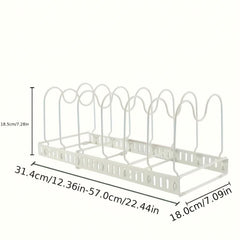Adjustable Pot Pan Organizer Rack with Dividers & Cutting Board