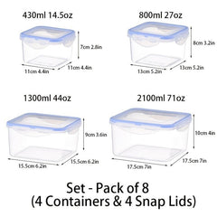 4pcs Kitchen Plastic Food Containers Set Pack Of 8