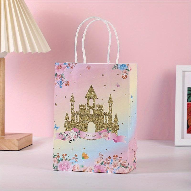 10PCS Pink Romantic Flower Gift Bag Crown Castle Dream Handbag Goodie Bag