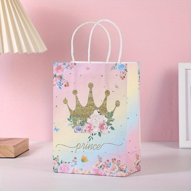 10PCS Pink Romantic Flower Gift Bag Crown Castle Dream Handbag Goodie Bag