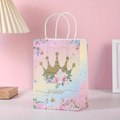 10PCS Pink Romantic Flower Gift Bag Crown Castle Dream Handbag Goodie Bag