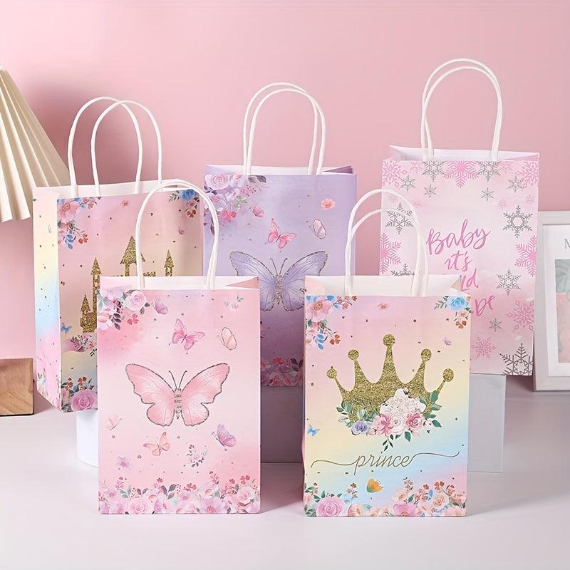 10PCS Pink Romantic Flower Gift Bag Crown Castle Dream Handbag Goodie Bag