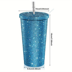 Glitter Tumbler w/ Straw Rhinestone Bling Vacuum Flask Leakproof Insulated Cup