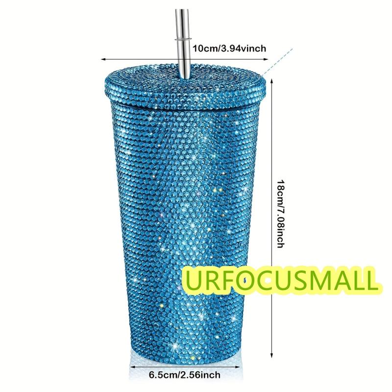 Glitter Tumbler w/ Straw Rhinestone Bling Vacuum Flask Leakproof Insulated Cup