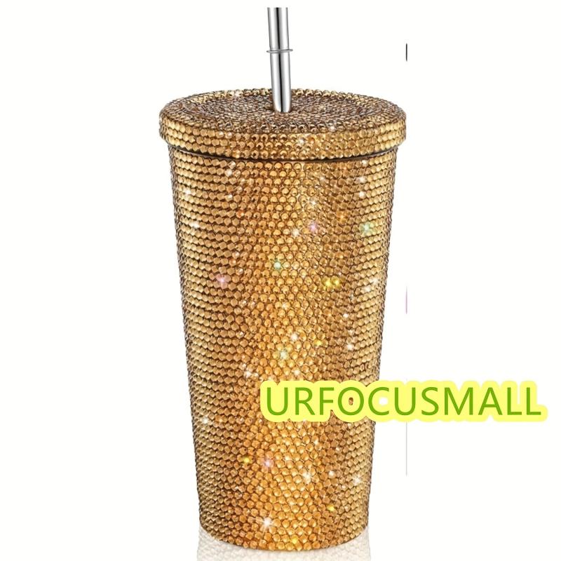 Glitter Tumbler w/ Straw Rhinestone Bling Vacuum Flask Leakproof Insulated Cup