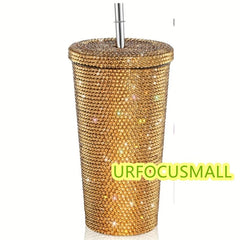 Glitter Tumbler w/ Straw Rhinestone Bling Vacuum Flask Leakproof Insulated Cup