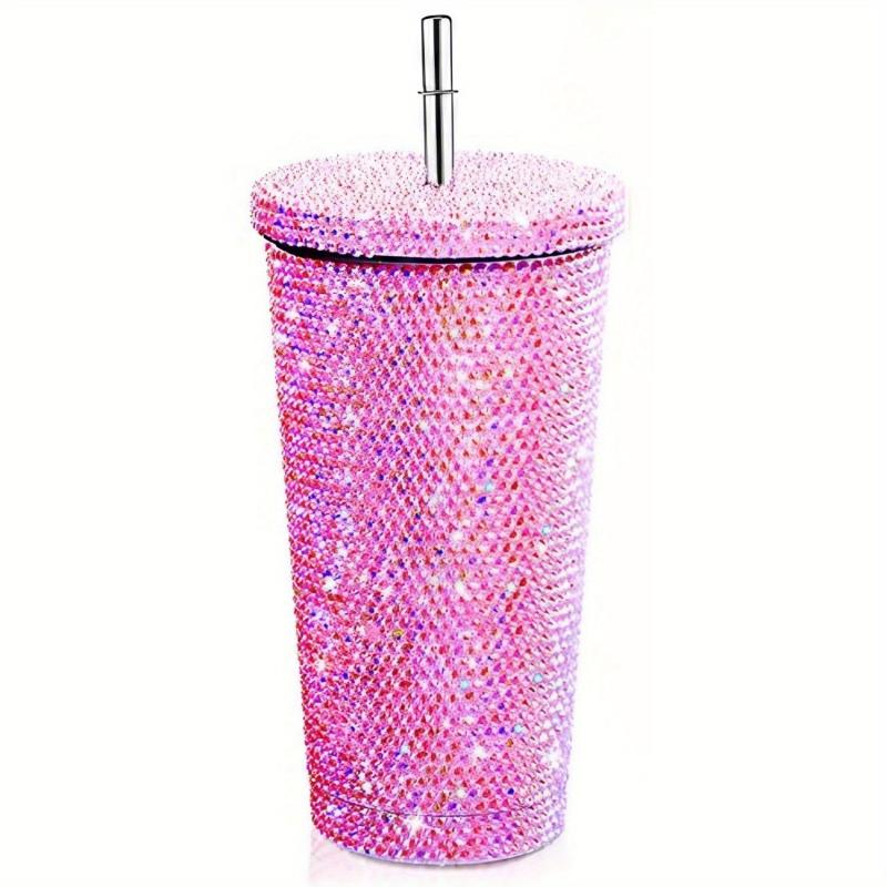 Glitter Tumbler w/ Straw Rhinestone Bling Vacuum Flask Leakproof Insulated Cup